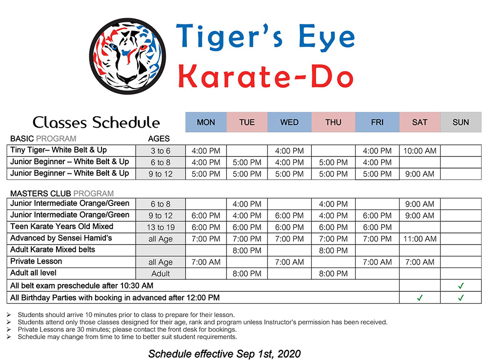 Class Schedule Class format